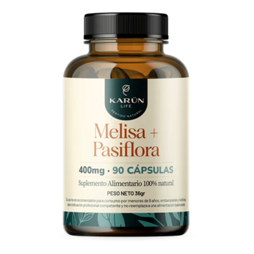 279ed31c-f809-4ff3-96fe-c1bc50680604.png Melisa + Pasiflora 400mg - 90 caps / Karun Life - Imagen 1