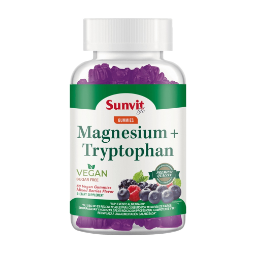 ec7e7572-0f03-4de7-ac63-c21dbcc1efbd.png Magnesio + Triptofano Sabor Berries - 60 gomitas veg / Sunvit - Imagen 1